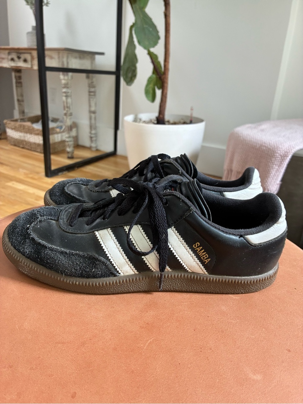 adidas unisex Samba Black with White Stripes Sneakers